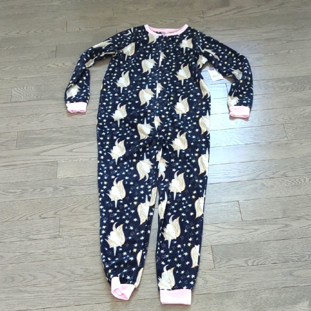Girls Navy Unicorn Onesie Pajamas - Size 10-12 NWT